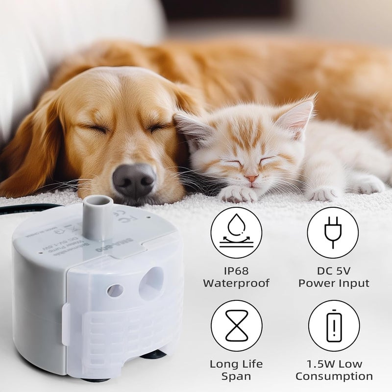 ONECUTE Ultra-Quiet Replacement Pump for Stainless Steel Cat Water Fountains - SMA-800 Motor - Safe and Easy to Clean with Low Voltage DC 5V and USB Cable (Pump) (Bottom Pump+Brush) - Image 3